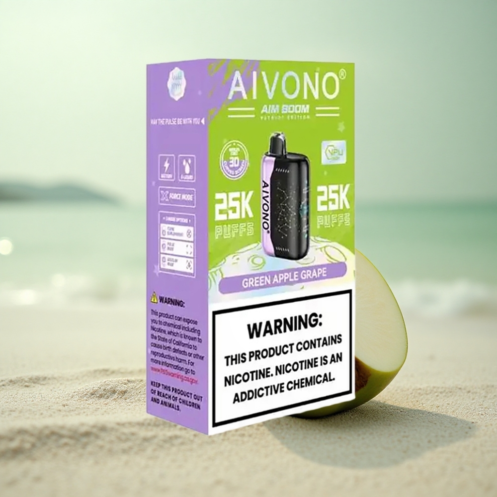 Aivono Aim Boom 25000 Puffs Vihreä Omena Viinirypäle 0% Nikotiinia 650mAh