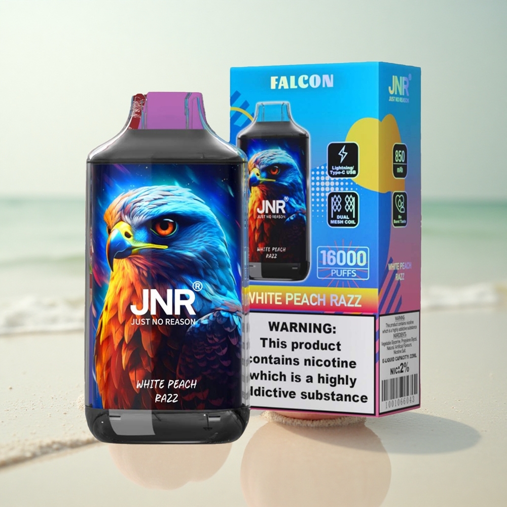 JNR Falcon 16000 Valkoinen Persikka Razz 850 mAh 22ml Kaksoishäkkää