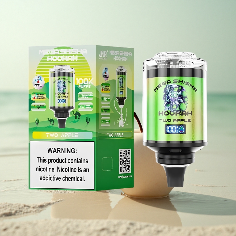 JNR Mega Shisha Hookah 100K Kaksi Omenaa 2200mAh Nopea Lataus Säädettävä Ilmanvirtaus