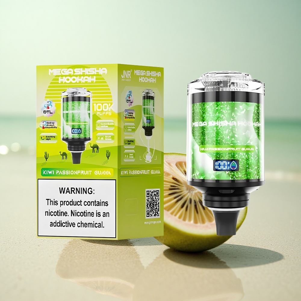 JNR Mega Shisha Hookah 100K Kiwipassiohedelmäguava 2200mAh Nopea Type-C-lataus Säädettävä Ilmanvirtaus