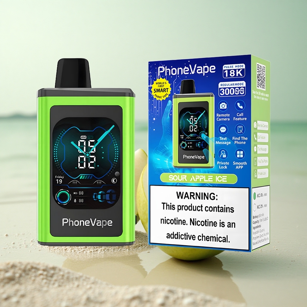 JNR PhoneVape 30000 Kirpeä Omena Jää - Type-C, 850mAh, 2%/5% Nikotiinia