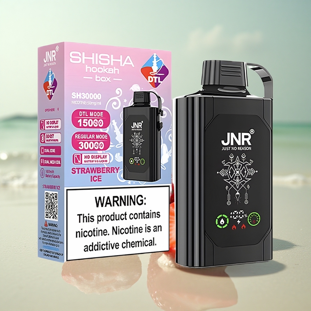 JNR Shisha Hookah Box 20500 Mansikkajää HD Näyttö Dual Mesh Coil 25ml