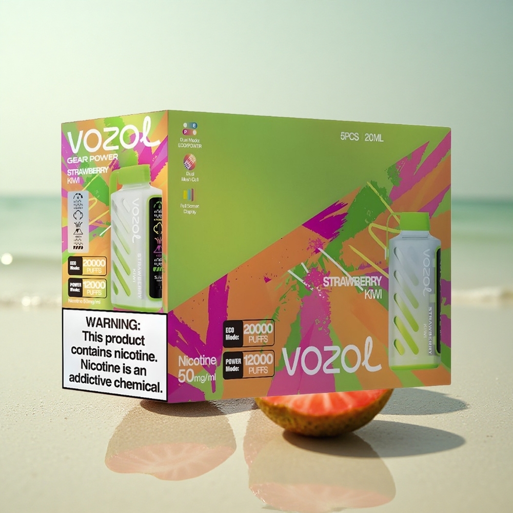 VOZOL Gear Power 20000 Puffs Mansikka-Kiivi Kaksoishuokalevy 20mL 5% Nikotiinia